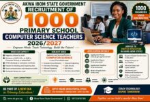Akwa Ibom State Government Recruitment of 1000 Primary School Computer Science Teachers 2026/2027