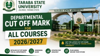 Taraba State University Departmental Cut Off Mark For All Courses 2026/2027