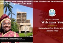 Comprehensive List of Departments and Courses in University of Lagos from Undergraduate to PhD